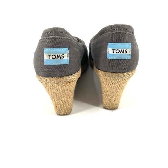 TOMS Calypso Ashgray Espadrille Peep Toe Wedge Comfort Canvas Heel - Picture 5 of 8